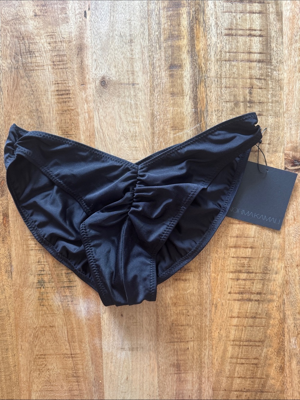 Norma Kamali Black Ruched Butterfly Bikini swim Bottoms NWT NEW LARGE